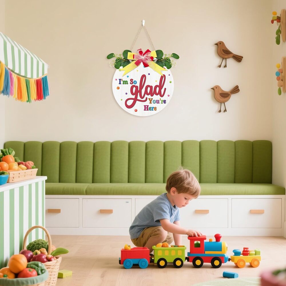 4709 Colorful 3D I'm So Glad You're Here Door Sign12"x12", Wooden Classroom - Picture 5 of 7